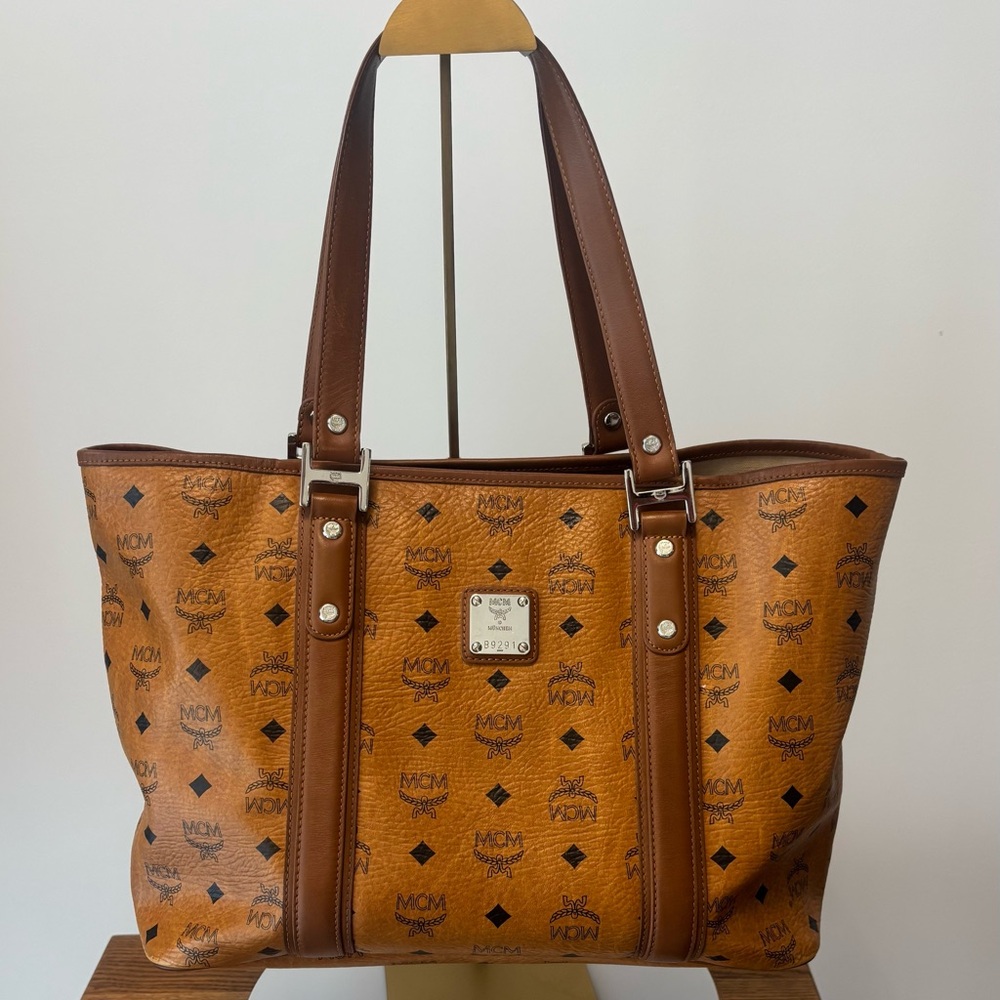 MCM Cognac Visetos Shopper Tote Bag